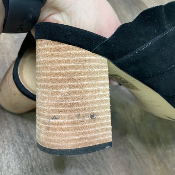 Free People Black Rosie Ruffle Heels Suede Size 39 Open Toe - Picture 9 of 12